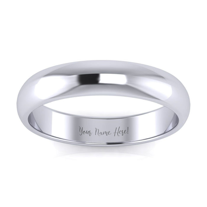 10K White Gold 4MM Ladies and Mens Wedding Band, Size 16, Free Engraving
